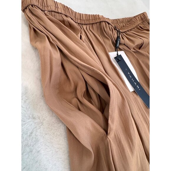 New Tahari Womens Size S/P Pleated Maxi Skirt Tan Elastic Waist *Snag* - Picture 6 of 11
